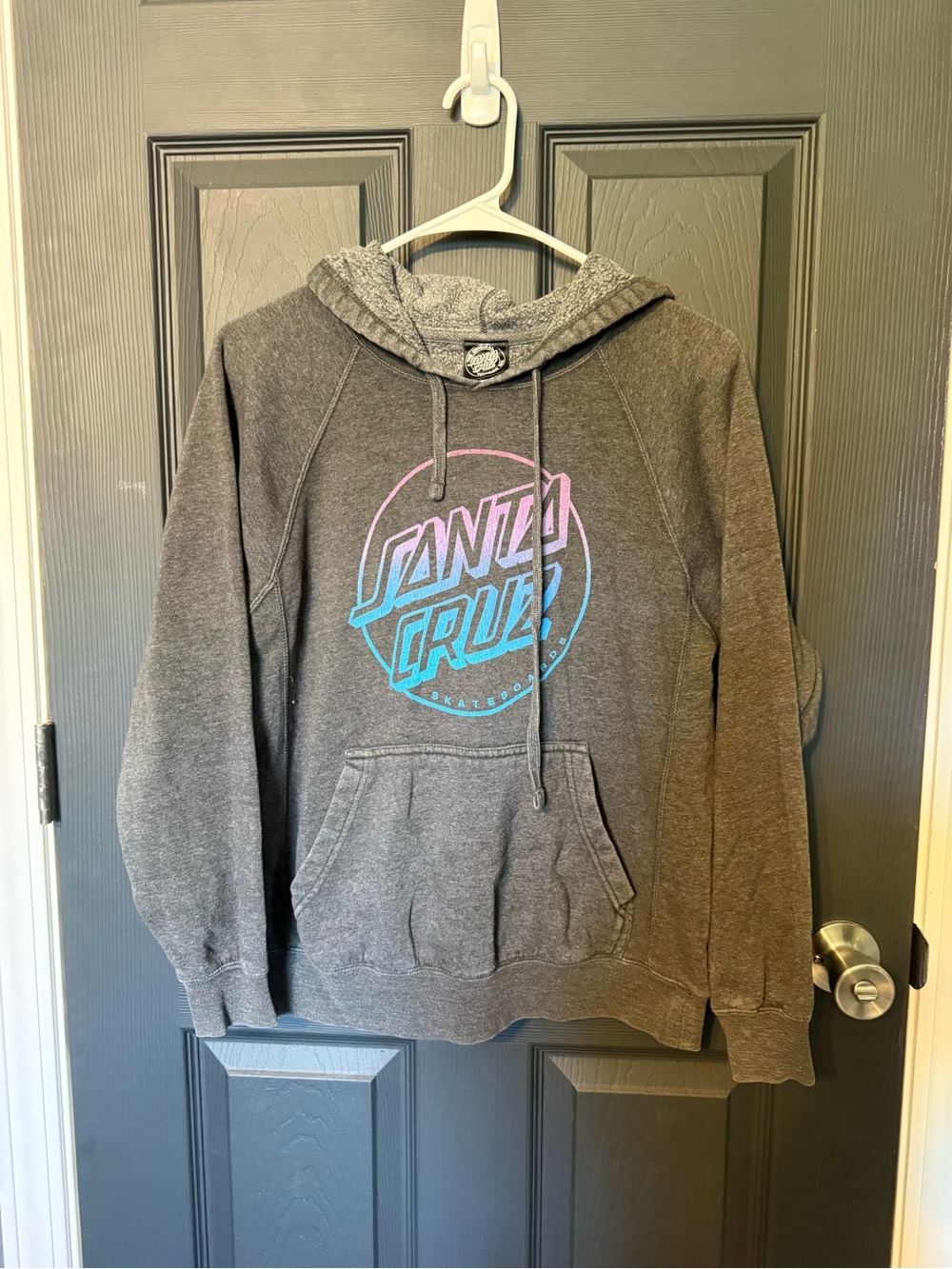 Santa Cruz Skateboards Gray Zip-Up Hoodie with Pink and Blue Logo